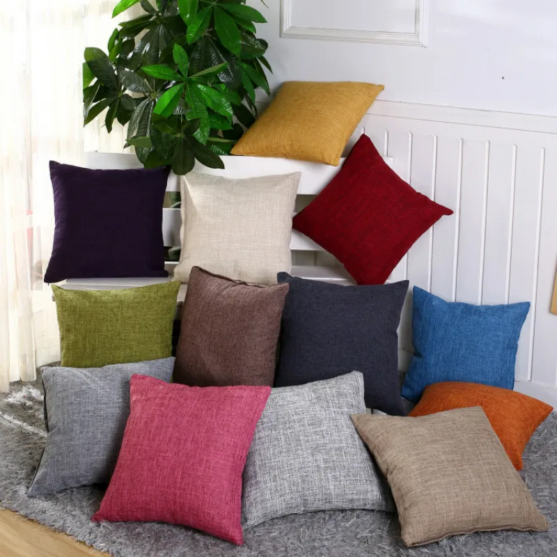 

Linen Solid Color Cushion Simple Candy Color Throw Pillow Case For Sofa Solid Home Decorative Pillowcase Car Seat Cushion Cover