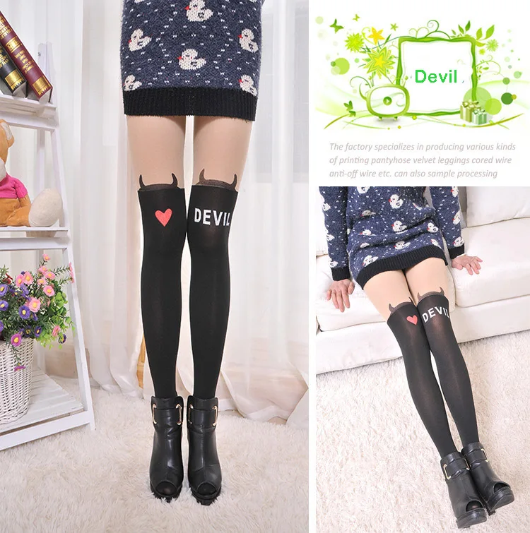 Японское аниме Лолита девушки сшивание мультфильм бедра печати шелковые чулки выше колена kawaii милые косплей носки для костюмов