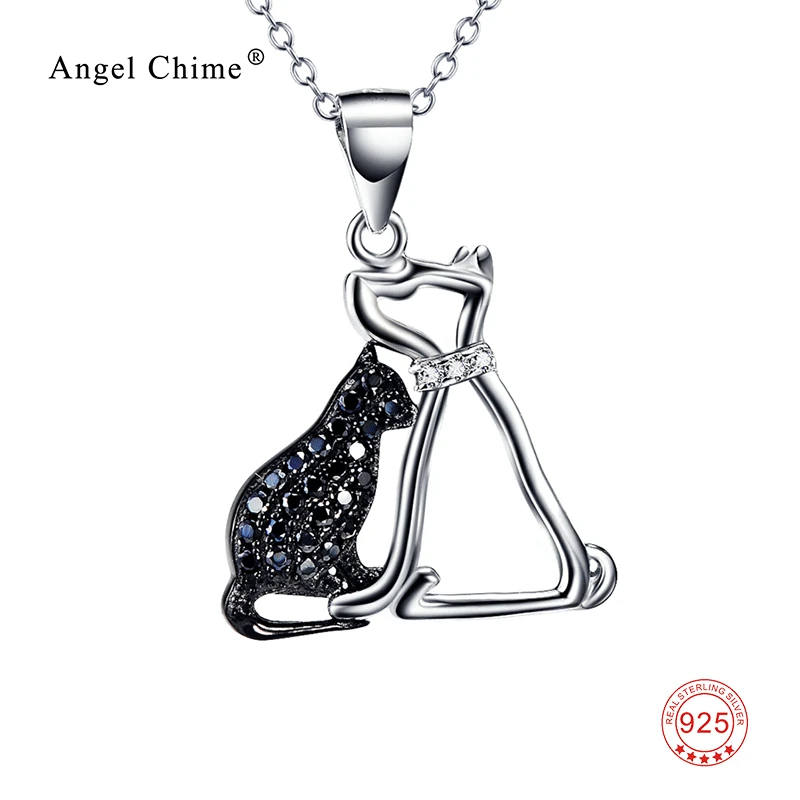 Женское ожерелье из серебра 925 пробы с кулоном в виде кошки и собаки|crystal pendant