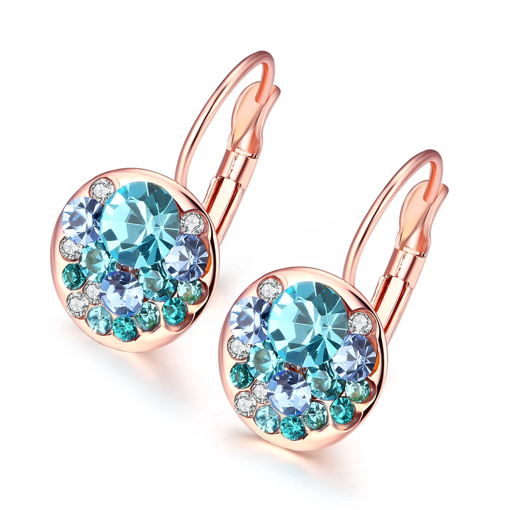 

Classic Round Rose Gold color / silver color with Multicolor AAA Zircon Stone Hoop Earring for Women Party jewelry Wedding Gift