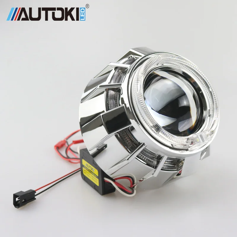 Автомобильный двухцветный светодиодный проектор Autoki angel eyes DRL HID, линзы для фар, биксеноновый комплект для модернизации, обновленный мини 2,5 ''8,0 H1 H4 H7