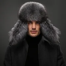 Winter real fox fur hat for men natural raccoon fur hat protect ear warm enough high