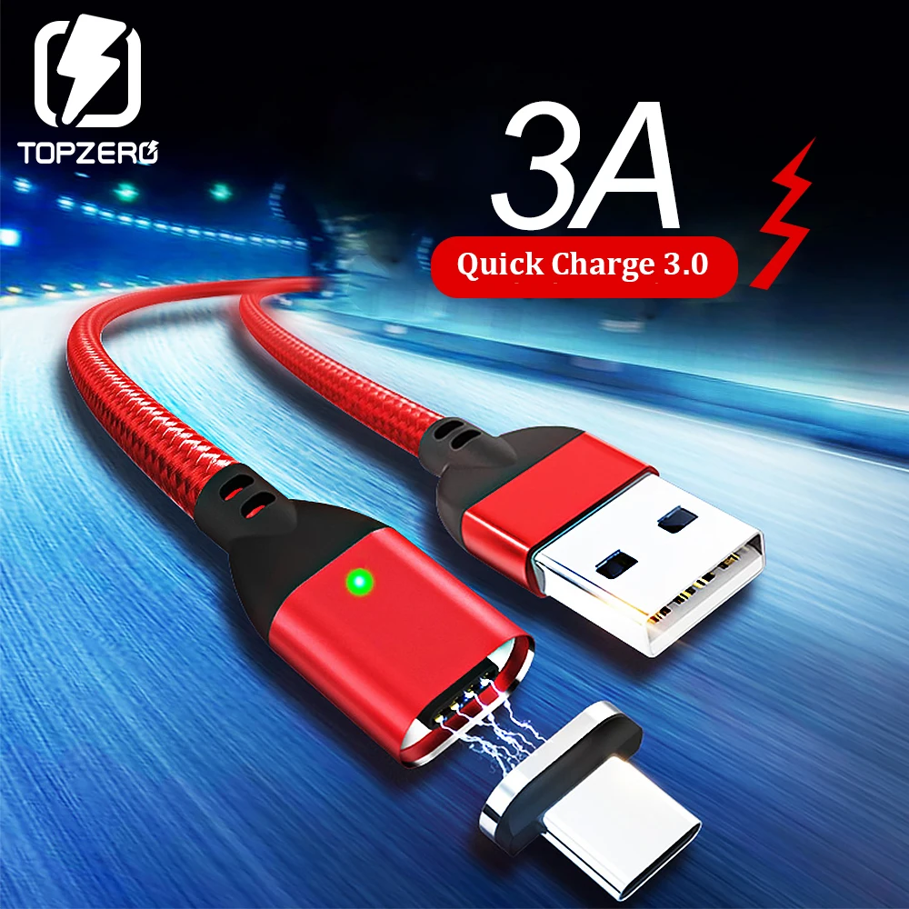 

3A Magnetic Cable Quick Charge 3.0 USB Cable Fast Charging Wire Type C Micro USB C Data Cable For iPhone Samsung Xiaomi Huawei
