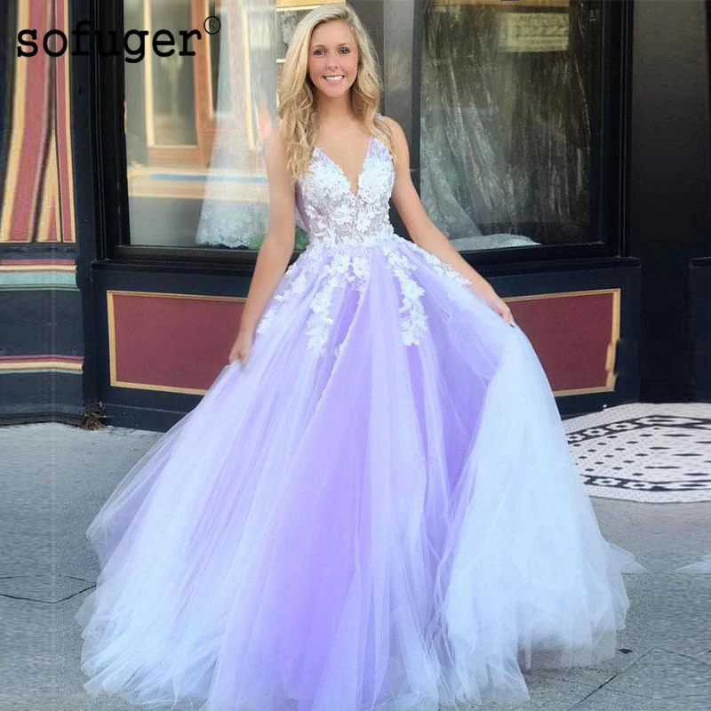 

Multicolor Tulle Sexy V Neck Applique Evening Dress Prom Vestidos De Fiesta Graduate Formal Party Dress Arabic Special Occasion