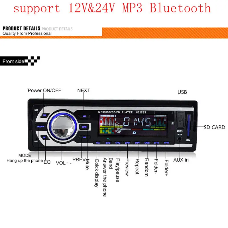 Car Electronics 12V/ 24V Autoradio Audio Player 1 DIN Car Radio Kits
