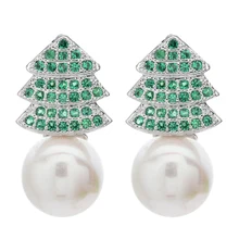 Высокое качество Рождественская елка жемчужные серьги, из циркона сладкий и романтичный женский/девочка миниатюрный инкрустированные циркон серьги-пуссеты ER-250