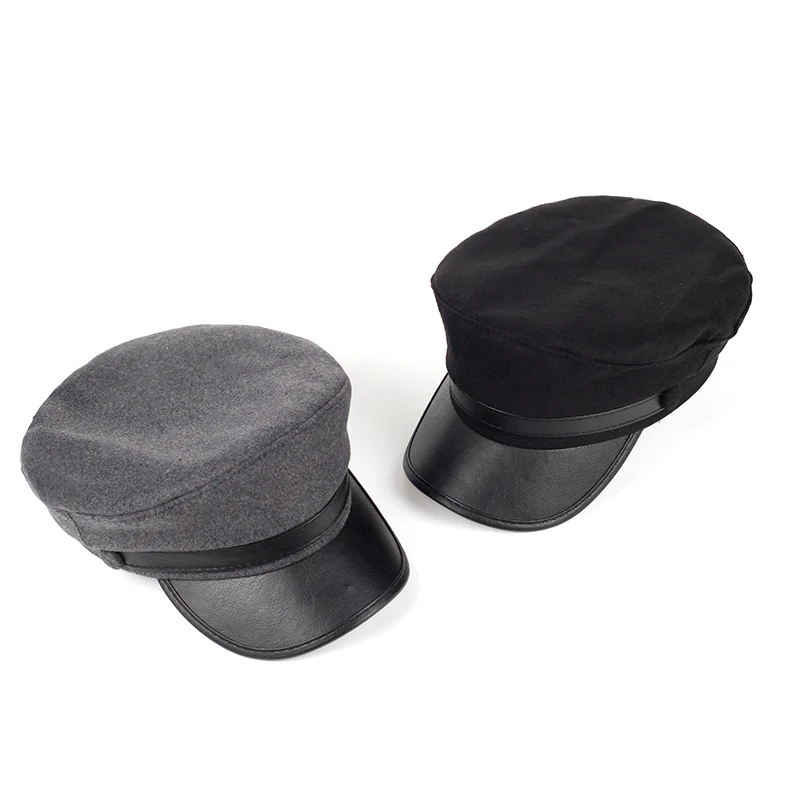 Новейшие черные/темно-серые кожаные кепки с козырьком в стиле милитари для мужчин, женщин, студентов, темно-синие шляпы с плоским козырьком, плоские кепки
