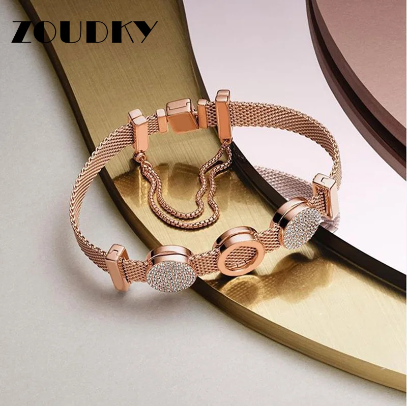 

2018 New 100% 925 Sterling Silver Reflexions Bracelet Set Rose Gold Fit European Original Charm Bead Fashion Women DIY Jewelry