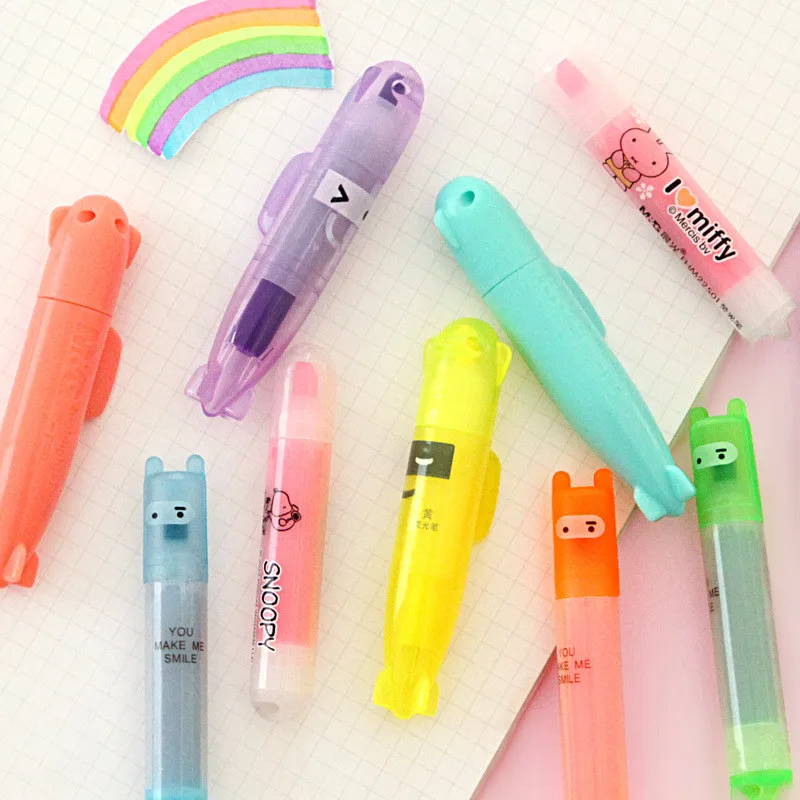 

6 Colors / Pack Highlighters Creative Morning Cartoon Cute Ninja Rabbit Mini 6 Sticks Fluorescent Pen Writing School Supplies
