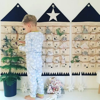 

8/16/24 Pockets Calendar Storage Bag Wall Hanging Alphanumeric Canvas Sack Bags INS Nordic Children Room Organizer Home Decor