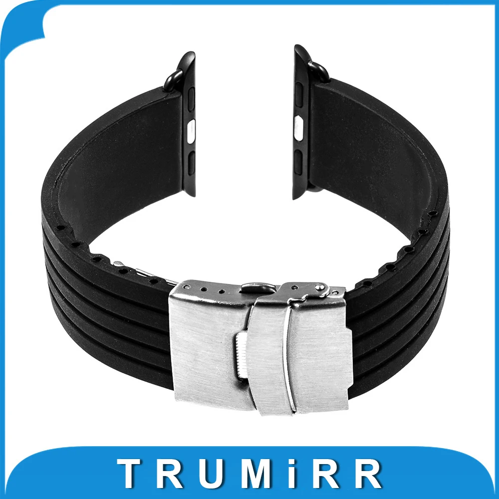 Silicone Rubber Band with Stainless Steel Buckle for 38mm 42mm iWatch Apple Watch Resin Strap Bracelet