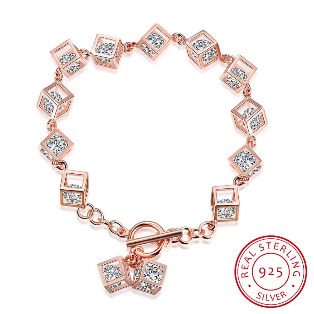 

925 Silver Shiny Bracelet Ladies Tennis Chain Bracelet Silver Hot Stereo Personality Square Inlaid Zircon Bracelet SVH013