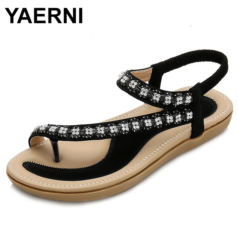 

YAERNI Women Bohemia Flat Platform Sandals Woman Comfortable Sandalia Feminina Crystal Shoes Summer Fashion Sandalias E696