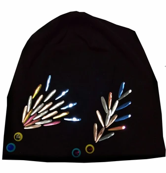 

B-17815 fashion 100% cotton Good stretch Water droplets crystal beanies colors crystals flower hat solid beanie design custom