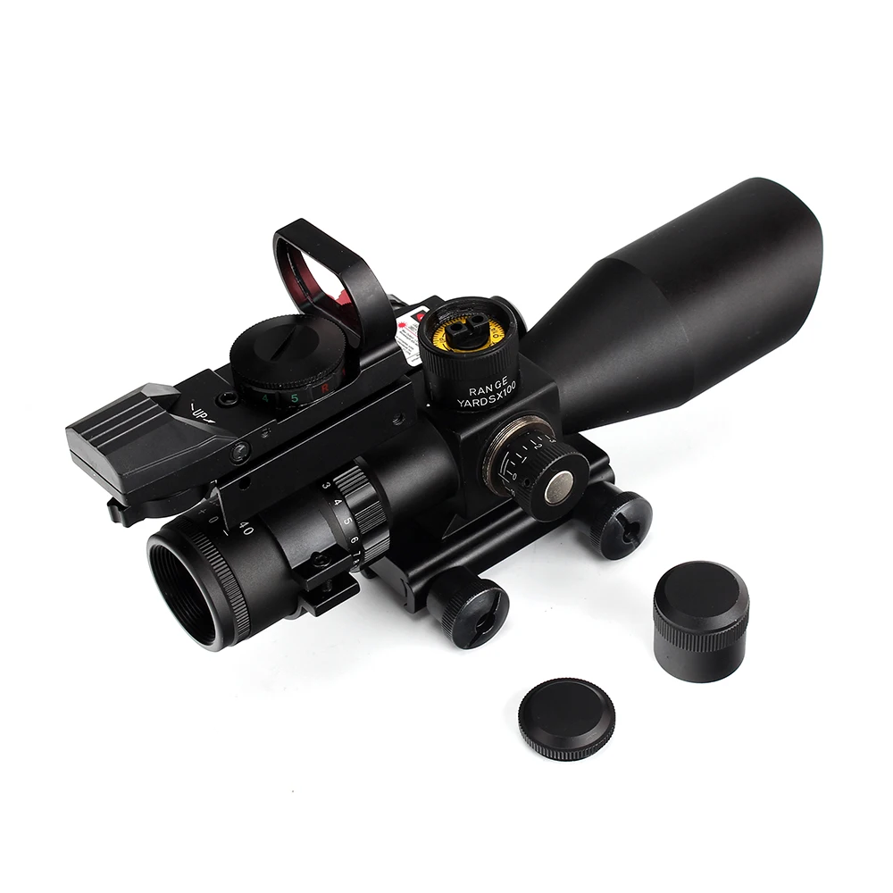 ohhunt 2.5-10X40 Rifle Scope Red Green Illuminated Rangefinder Reticle Holographic 4 Reticle Sight Red Laser Combo Riflescopes (10)