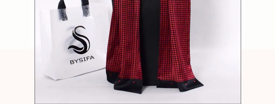[BYSIFA] Men Black Gold Silk Scarves Winter Fashion Accessories 100% Natural Silk Male Plaid Long Scarves Cravat 160*26cm mens head wrap bandana