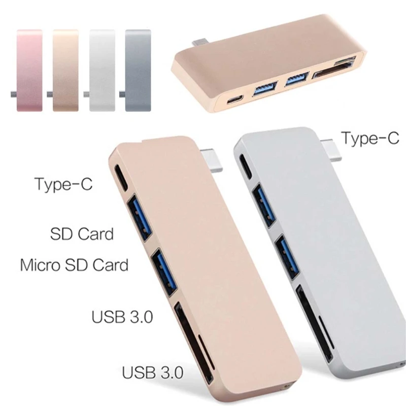 

1 PC 5-In-1 USB-C 3.1 Type-C Hub USB 3.0 Combo PD-Power SD/TF Card Reader For Dell HP MacBook Laptop Gold/Silver/Grey