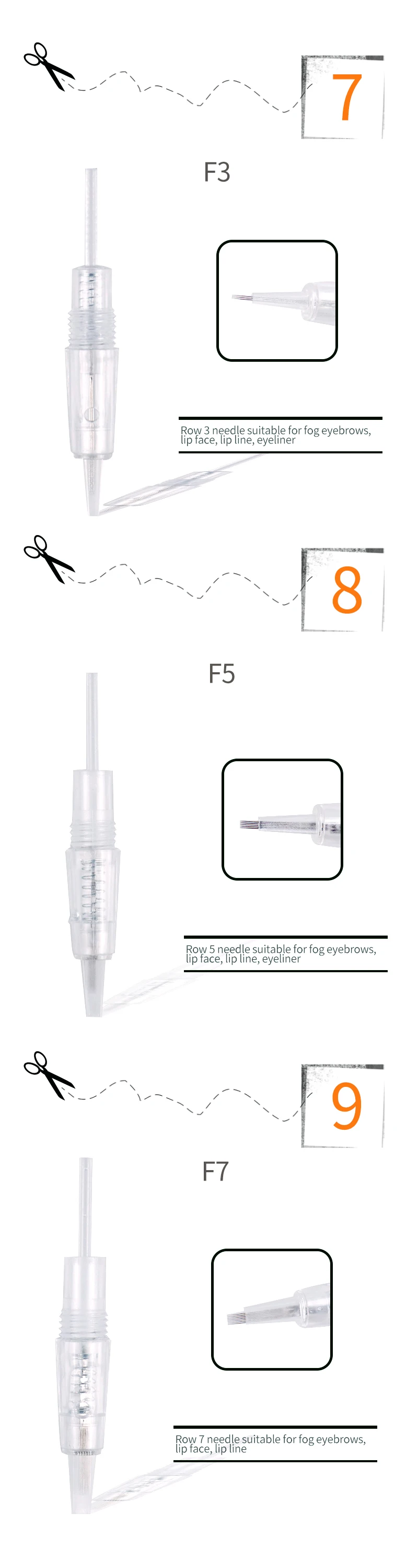 50/100 шт одноразовые Перманентный макияж картридж Иглы для татуировки R1/R1 тупым/R2/R3/R5/R7/F3/F5/F7 винт для бровей Губы татуировки