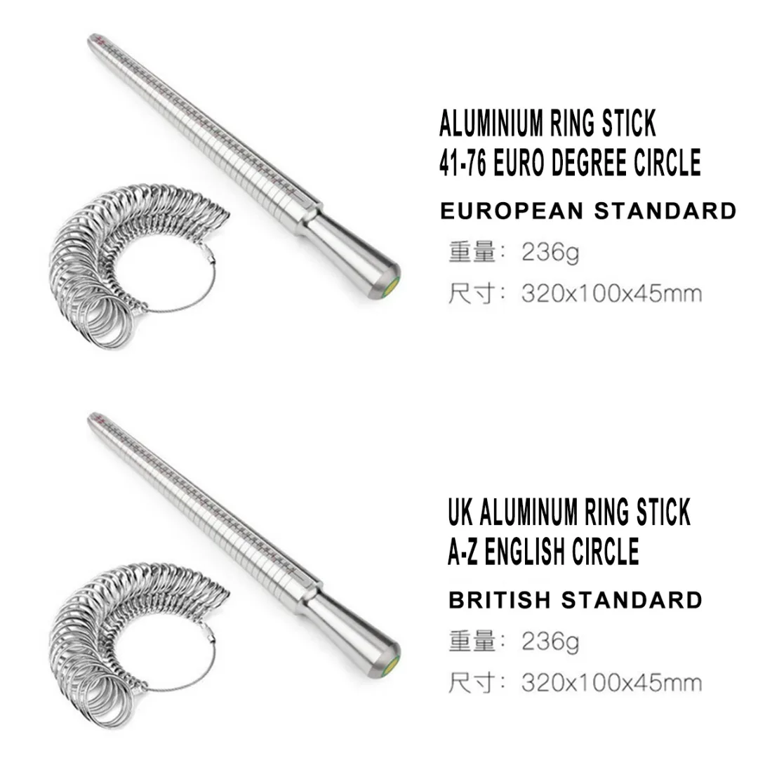 Silver Metal EU UK Ring Size Mandrel Stick Finger Gauge Ring Sizer Measuring Jewelry Tool Shellhard Standard Tools & Equipments