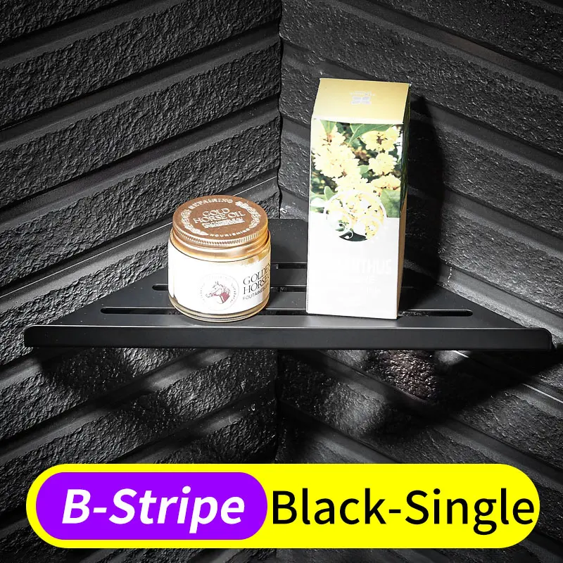 Полка для ванной комнаты Органайзер черный из нержавеющей стали полки для ванной комнаты настенная полка для хранения душа вешалка для одежды угловой кожух стойка для шампуней - Цвет: B-Black-Single