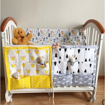 

Cartoon Baby Bed Hanging Storage Bag Cotton Newborn Crib Organizer Toy Diaper Pocket for Crib Bedding Set Accessories