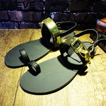 39-46 Summer Men Beach Shoes Sandals Plus Size Fashion Slides Leather Flip Flops Brand Men Black Metal Fisherman Sandal