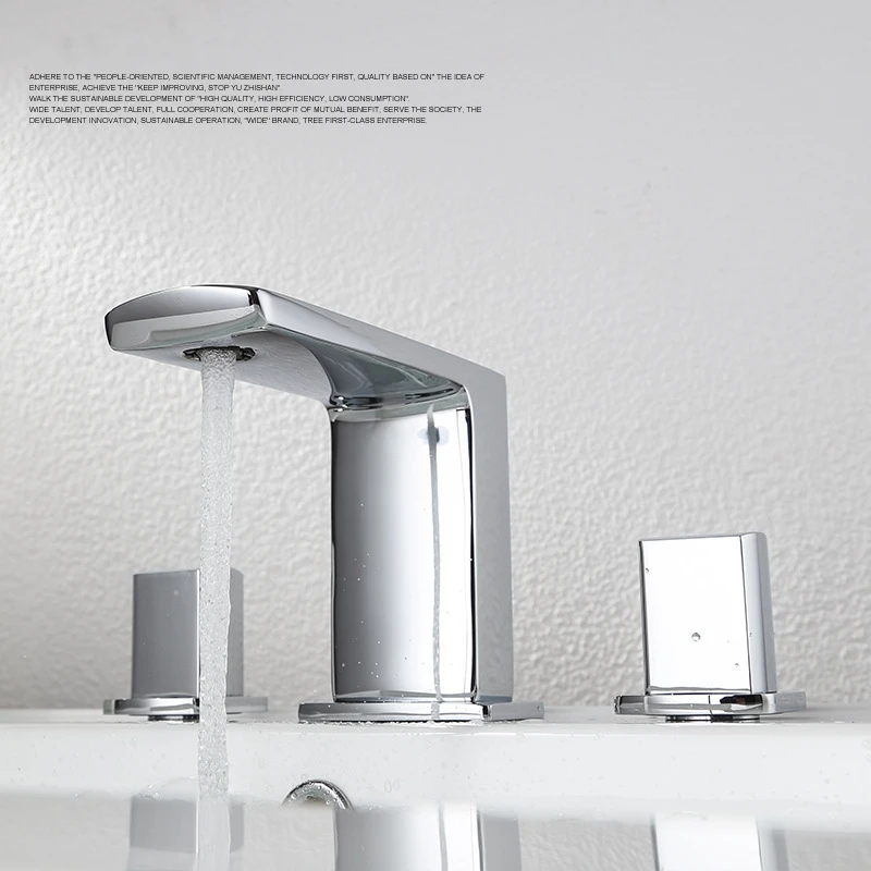 

High-quality Chrome Bathroom solid brass Three holdes Double control square basin faucet Lavatory mixer faucet-3225