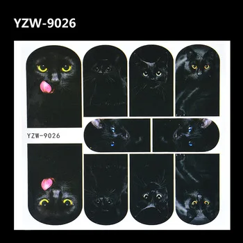 YZWLE 1 Sheet Nail Art Decals Animal Pattern 3D Mysterious Black Cat Designs Water Transfers Sticker DIY Decoration Accessories