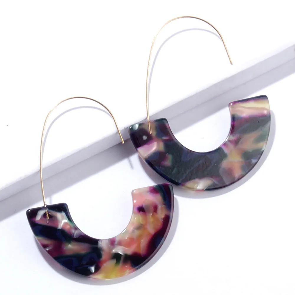 Donarsei Fashion ZA Crescent Leopard Acrylic Earrings For Women Boho Acetate C U Shape Drop Dangle Earrings Statement Jewelry - Окраска металла: 11