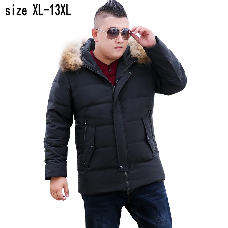 

new fashion high quality Men Fashion Casual Hat Hair Collar Coat Thick White Duck Down Men's Jacket plus size XL-11XL12XL13XL