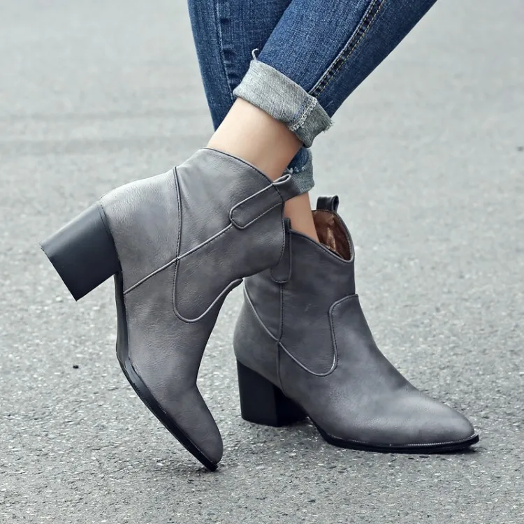 

Big Size 11 12 13 14 15 16 Tip-toed, thick-heeled, high-heeled mid-boot, strap buckle, square-heeled, socket Chelsea boots