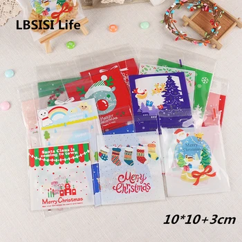 

LBSISI Life 100pcs Merry Christmas Hallowee Cookie Bags Candy Snow New Year DIY Packaging Bag Self Adhesive Bags Gift Bags
