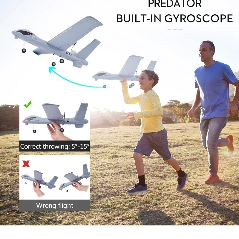 

Flying Model Gliders 2.4G 2CH Predator Remote Control RC Airplane Plane Wingspan Foam Hand Throwing Glider Toy Kids Gifts