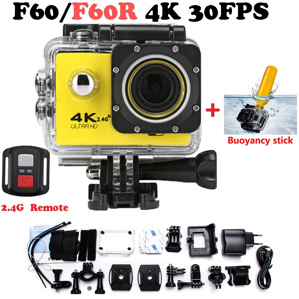  Best Selling F60R Wifi 4K go Action Camera pro 2.0 inch screen 170 Wide Lens waterproof action cam Add Buoyancy stick + Remote 