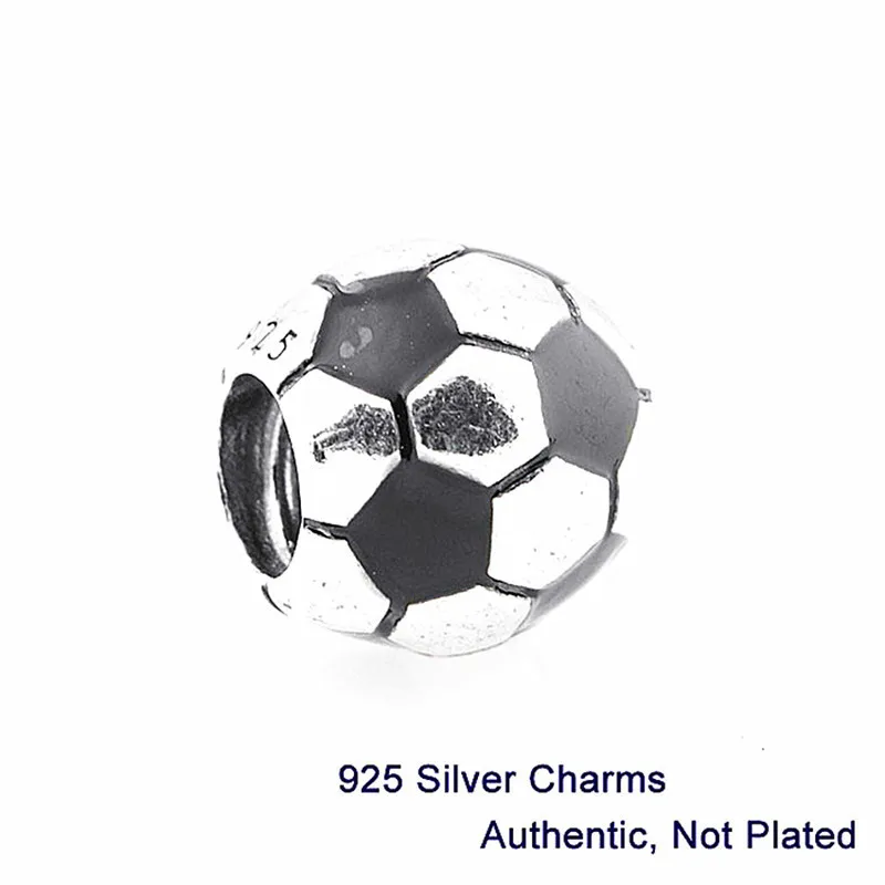 

Beads for Jewelry Making 100% 925 Sterling Silver Football Charm with Black Enamel Fit Charms Bracelets DIY PW269