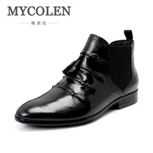 MYCOLEN/ботинки «Челси»; Мужские Винтажные модные ботинки с бахромой; ботильоны с острым носком; кожаные зимние модельные туфли для свадебной вечеринки