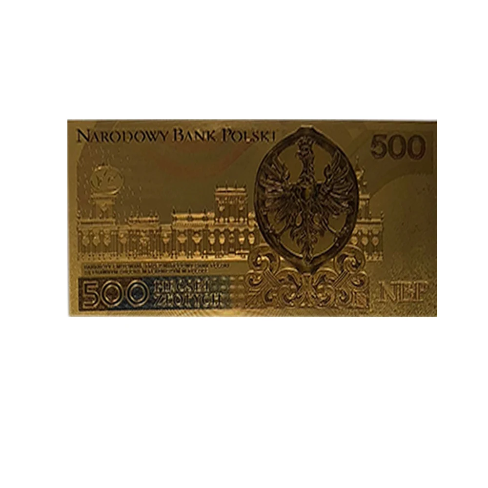 10 шт./компл., полировальный цвет, 24 K, Золотая фольга, банкноты, 500 Zloty, Подарочная копилка