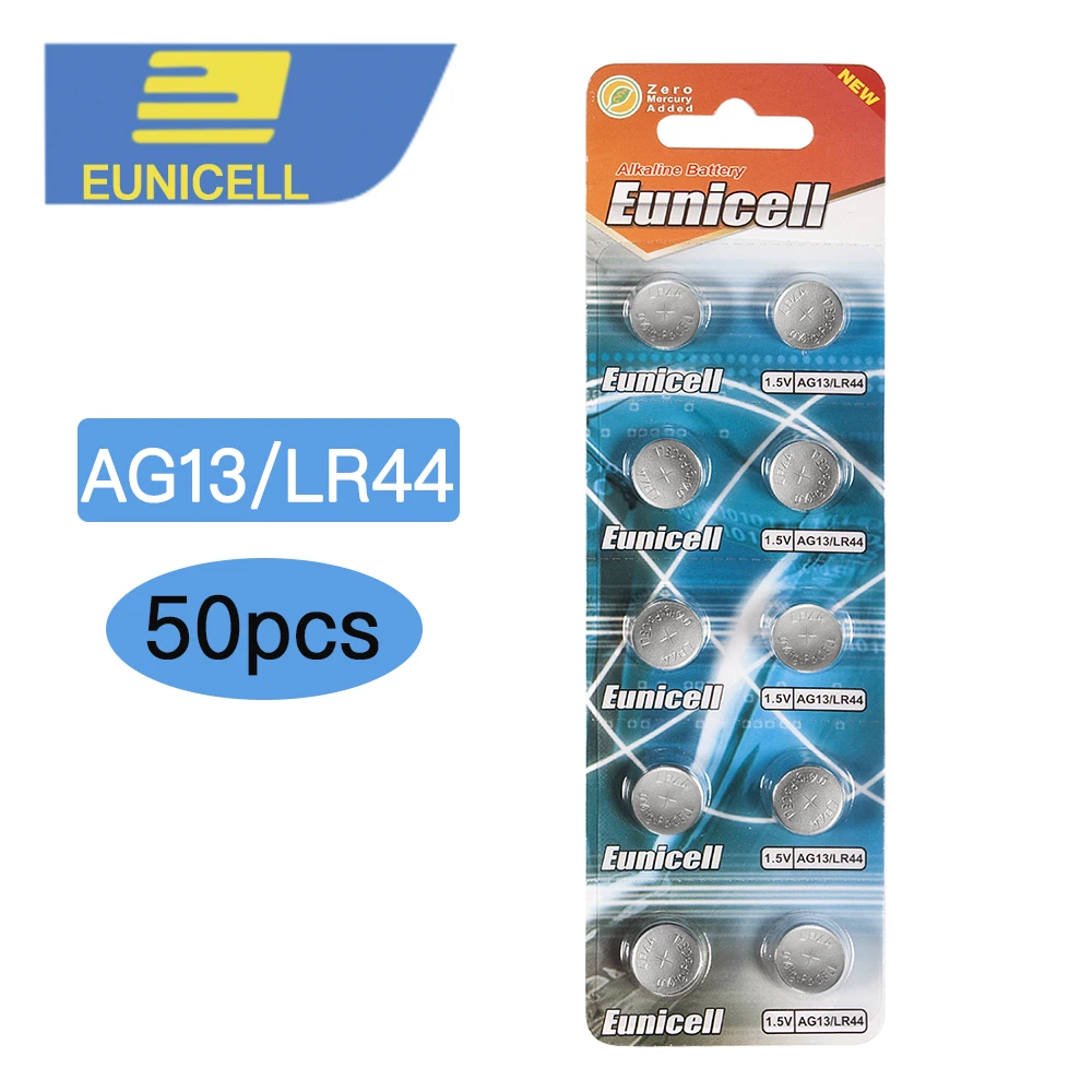 

50pcs/lot 1.5V AG13 Battery LR44 L1154 RW82 RW42 SR1154 SP76 A76 357A pila lr44 SR44 AG 13 Alkaline Button Cell Coin Battery