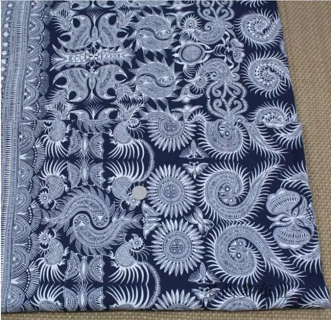 

Cotton linen fabrics Imitation batik ethnic style blue abstract fish for apparel tablecloth curtain handwork home decoration