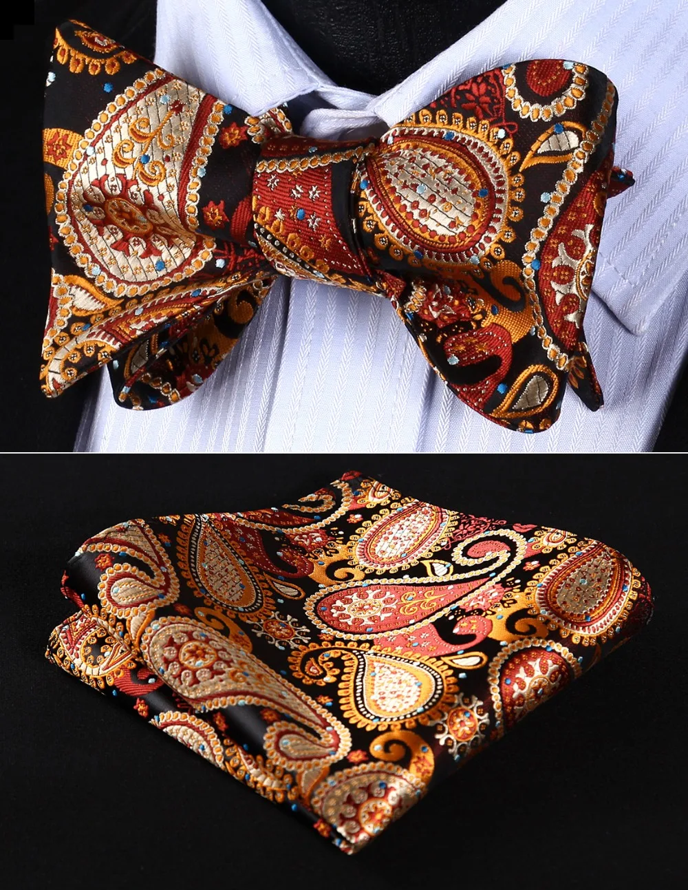  Men Fashion Designer Woven Party Wedding Business Self BowTie Plaid Paisley Bow Tie handkerchief se