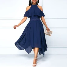 Women Dress Large Size Summer Wedding Party Off Shoulder Halter Lady Maxi Dress High Waist Ruffle Plus Size Chiffon Dress D30 Women Dress Large Size Summer Wedding Party Off Shoulder Halter Lady Maxi Dress High Waist Ruffle Plus Size Chiffon Dress D30