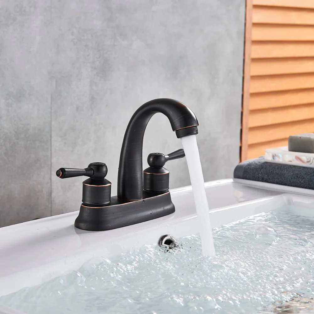 

Deck Mounted Bathroom Basin Sink Faucet Dual Handles Vanity Sink Mixer Tap Oil Rubbed Bronze/ Brushed Nickel Cold & Hot Faucet