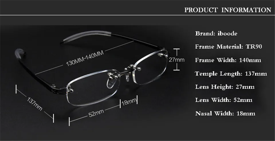 Iboode очки без оправы для близорукости, оправа для женщин и мужчин TR90, Короткие близорукие очки, оптические очки, диоптрические-1,0~ 4,0