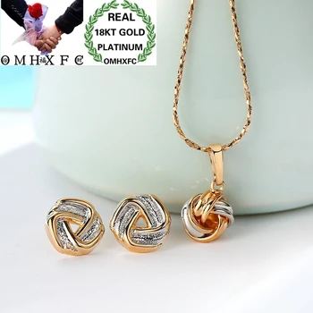 

OMHXFC Wholesale European Fashion Woman Party Birthday Wedding Gift Triangle 18KT Gold Necklace+Stud Earrings Jewelry Set ET07