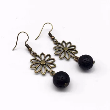 

10pairs Lava Stone Essential Oil Diffuser Earrings Aromatherapy Jewelry Vintage Lava Stone Flower Aroma Diffuser Earrings