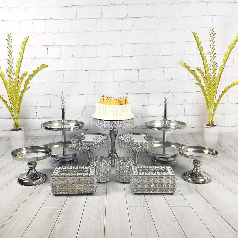 

9-11pcs/ set Silver crystal cake stand mirror face fondant cupcake sweet table candy bar table decorating for wedding party