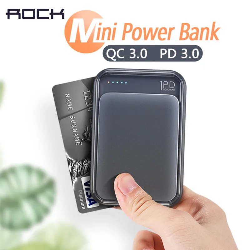 

ROCK Power Bank 10000mah 18W USB Type C PD QC 3.0 Mini External Battery Quick Fast Charger Powerbank 10000 mah for iphone xiaomi