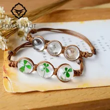 Pulsera de bola de cristal FOMALHAUT para mujer, 3 flores secas Vintage, pulseras tejidas de hierba de la suerte, joyería al por mayor XX-53