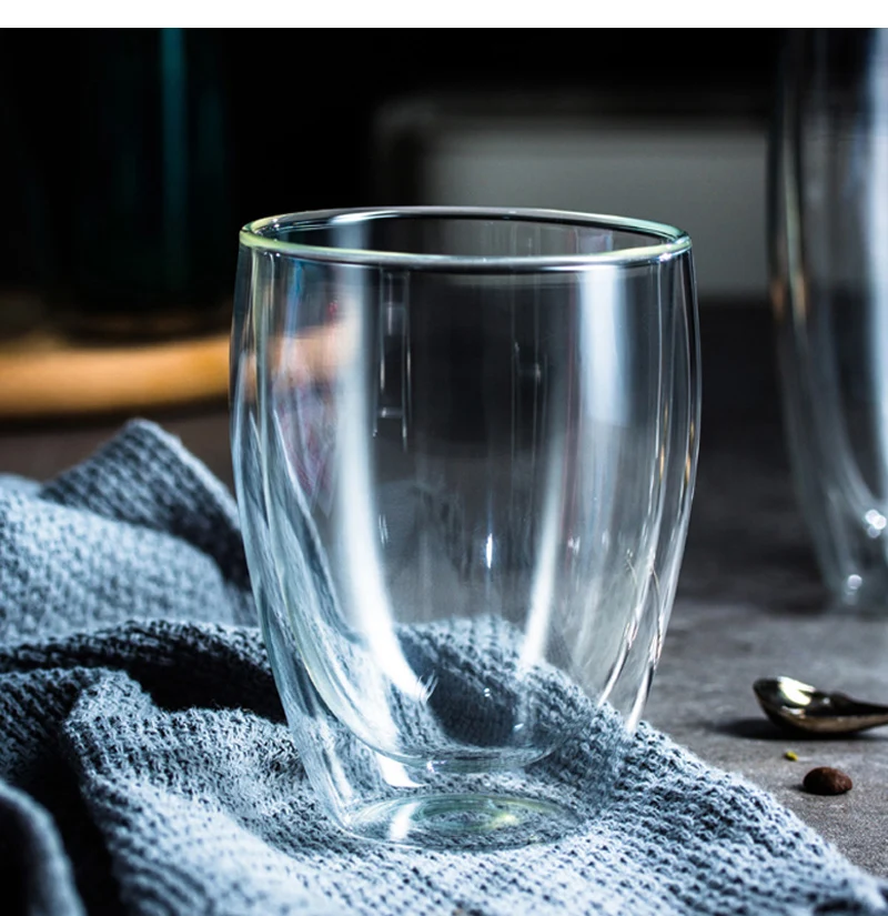 2Pcs Double Wall Glass Cups Coffee Tea Mug Set Drinkware Large Insulated Milk Juice Coffee Mug Clear Glasses Beer Cup Glassware (4-1)