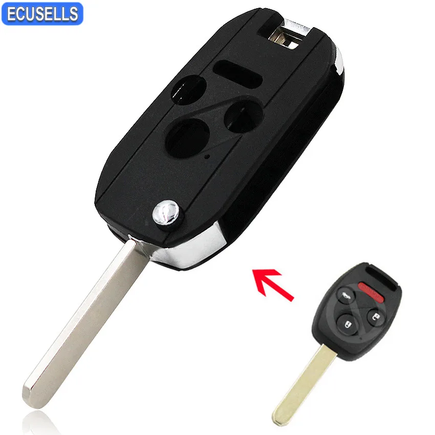 

New Replacement 3+1/4 Button Folding Remote Key Shell Flip Car Key Case Fob For Honda Accord Civic Pilot CR-V Uncut Blade